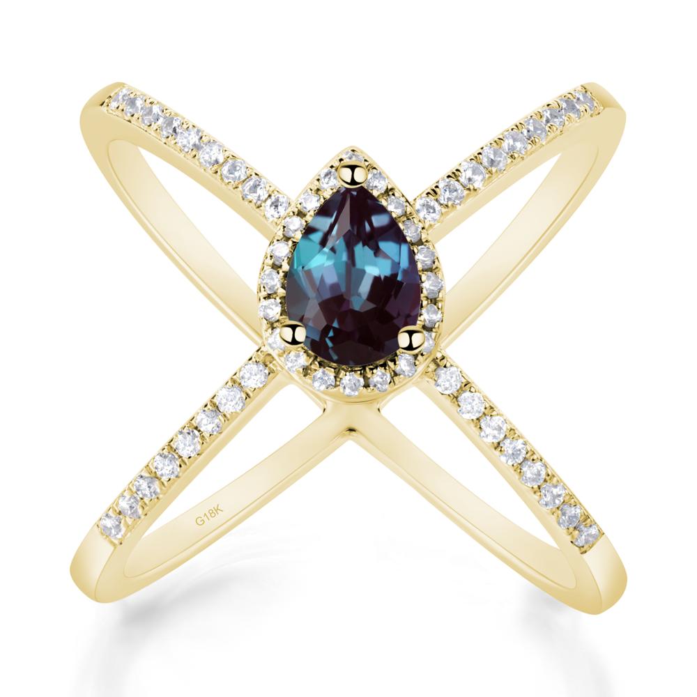 Pear Shaped Alexandrite Criss Cross Ring - LUO Jewelry #metal_18k yellow gold