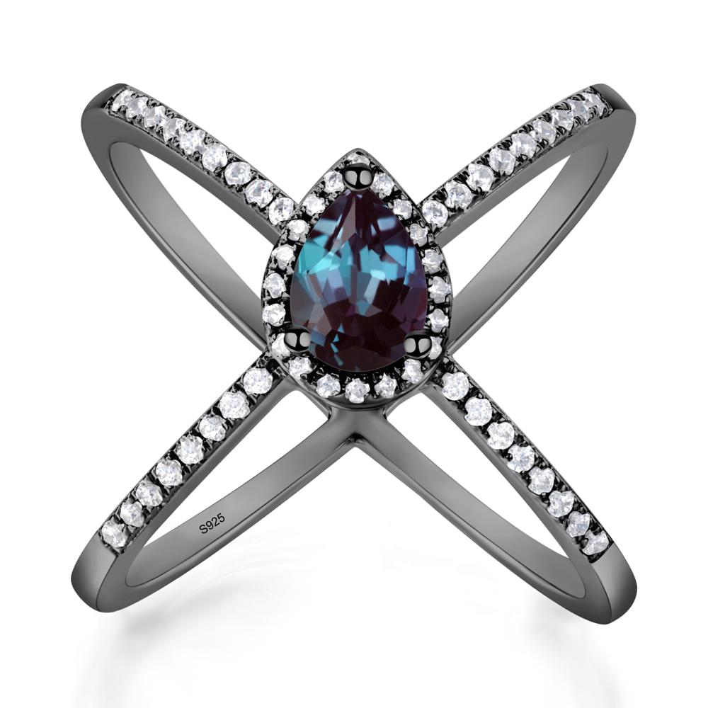 Pear Shaped Alexandrite Criss Cross Ring - LUO Jewelry #metal_black finish sterling silver