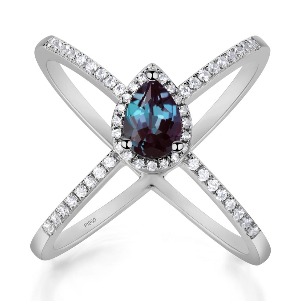 Pear Shaped Alexandrite Criss Cross Ring - LUO Jewelry #metal_platinum