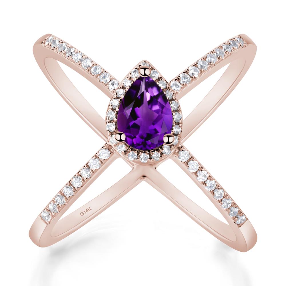 Pear Shaped Amethyst Criss Cross Ring - LUO Jewelry #metal_14k rose gold