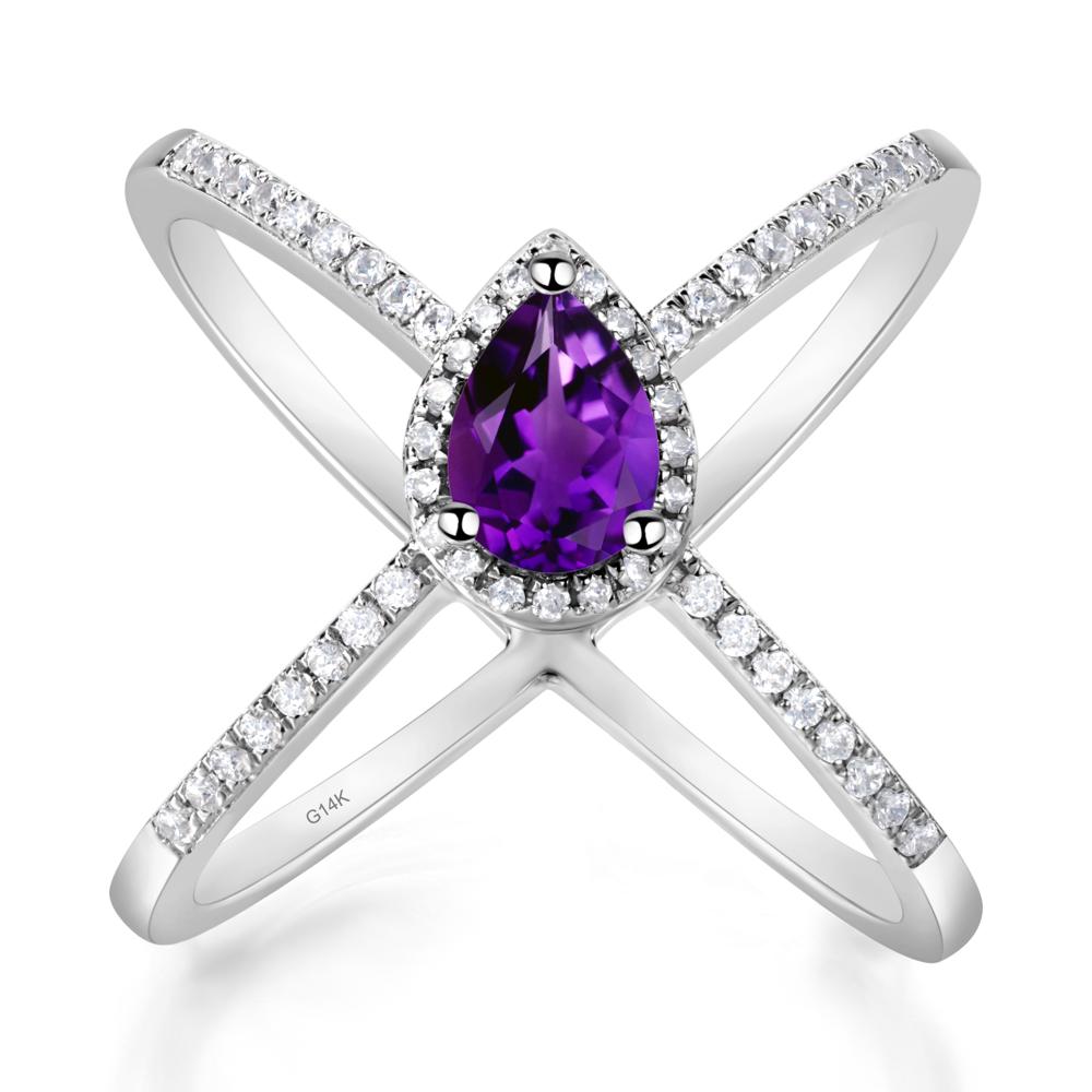 Pear Shaped Amethyst Criss Cross Ring - LUO Jewelry #metal_14k white gold