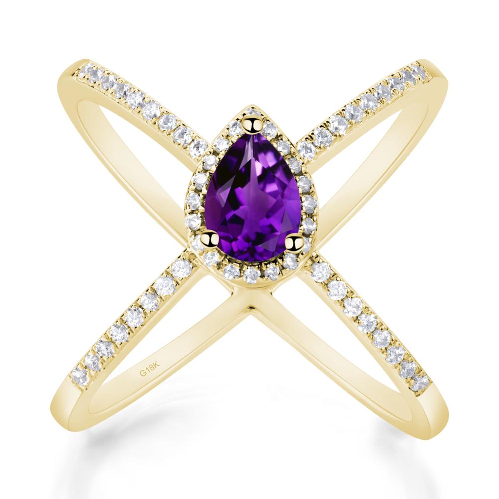 Pear Shaped Amethyst Criss Cross Ring - LUO Jewelry #metal_18k yellow gold