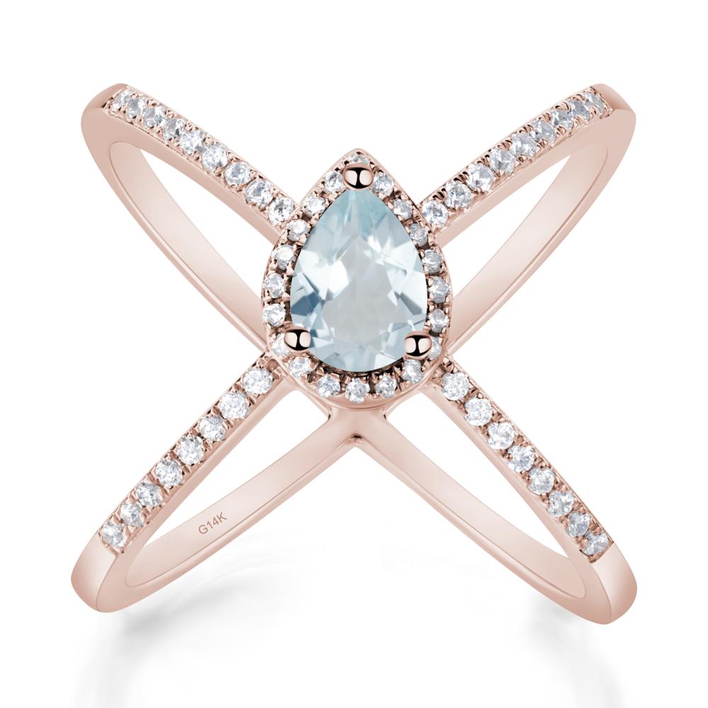 Pear Shaped Aquamarine Criss Cross Ring - LUO Jewelry #metal_14k rose gold