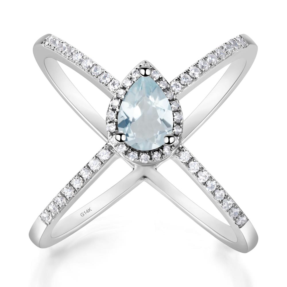 Pear Shaped Aquamarine Criss Cross Ring - LUO Jewelry #metal_14k white gold