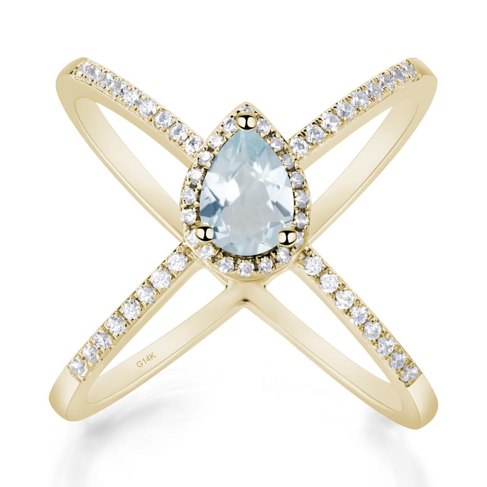 Pear Shaped Aquamarine Criss Cross Ring - LUO Jewelry #metal_14k yellow gold