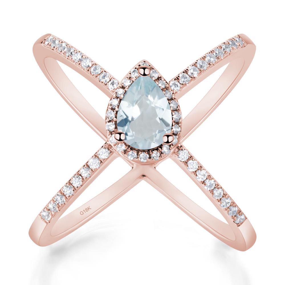 Pear Shaped Aquamarine Criss Cross Ring - LUO Jewelry #metal_18k rose gold