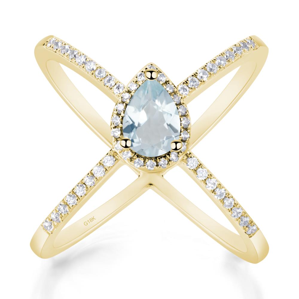 Pear Shaped Aquamarine Criss Cross Ring - LUO Jewelry #metal_18k yellow gold