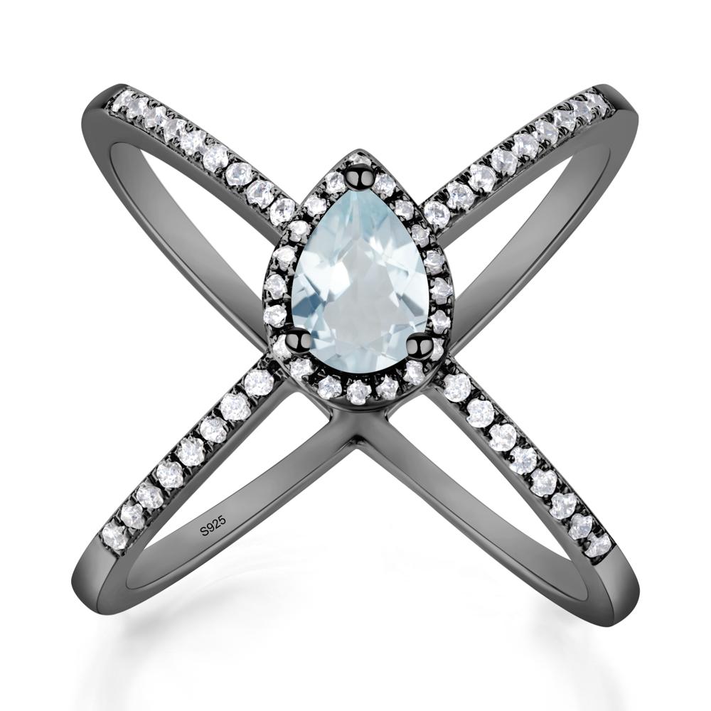 Pear Shaped Aquamarine Criss Cross Ring - LUO Jewelry #metal_black finish sterling silver