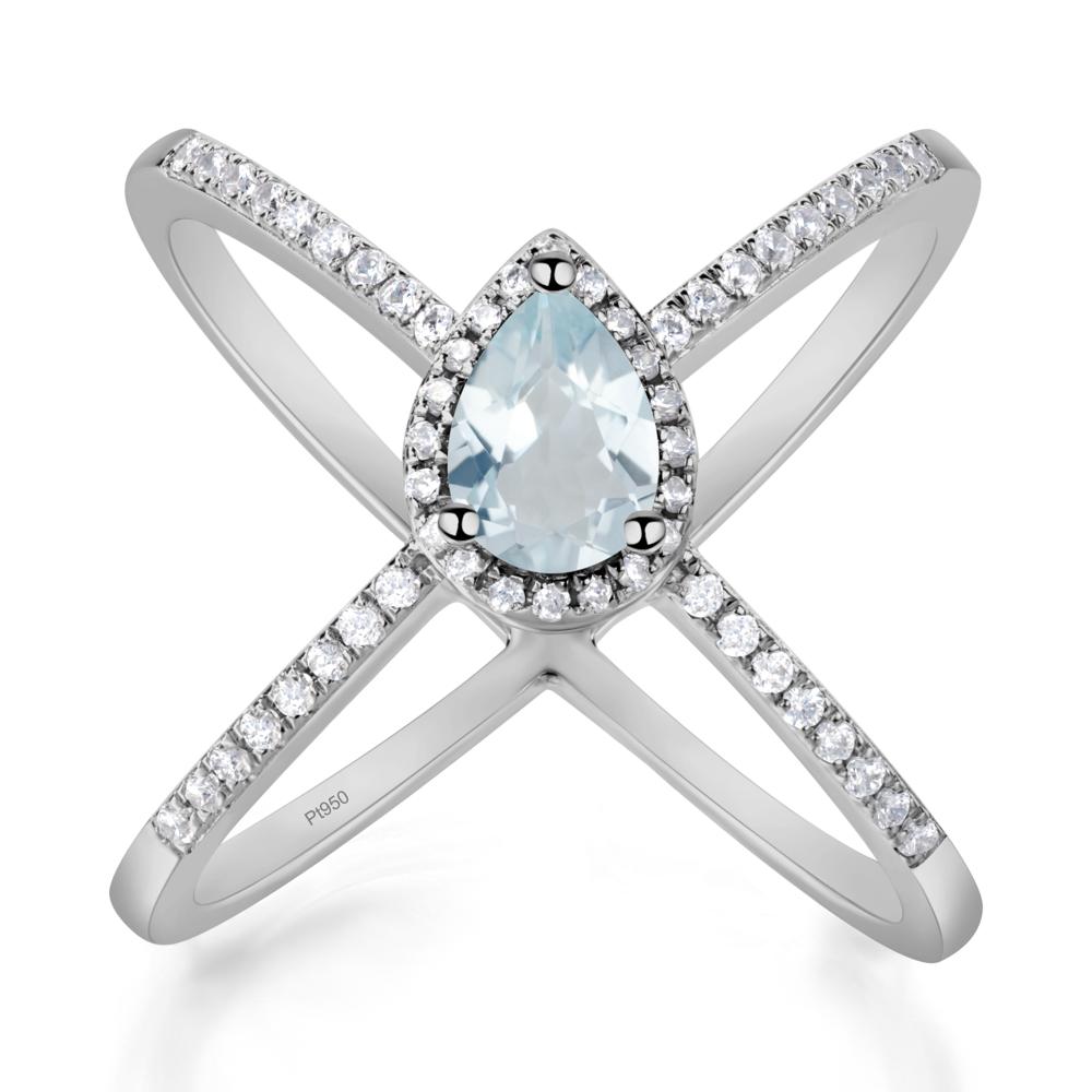 Pear Shaped Aquamarine Criss Cross Ring - LUO Jewelry #metal_platinum