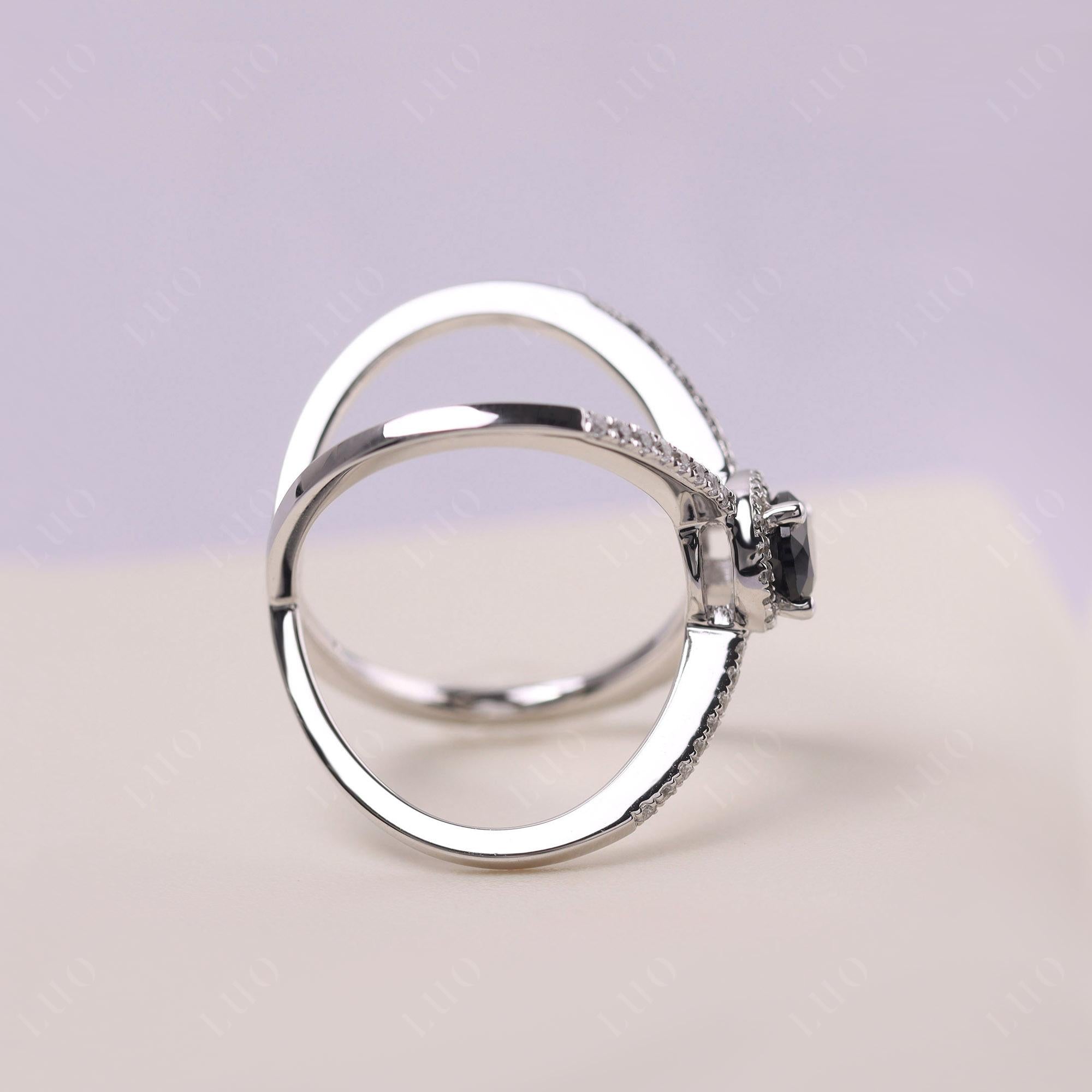 Pear Shaped Black Spinel Criss Cross Ring