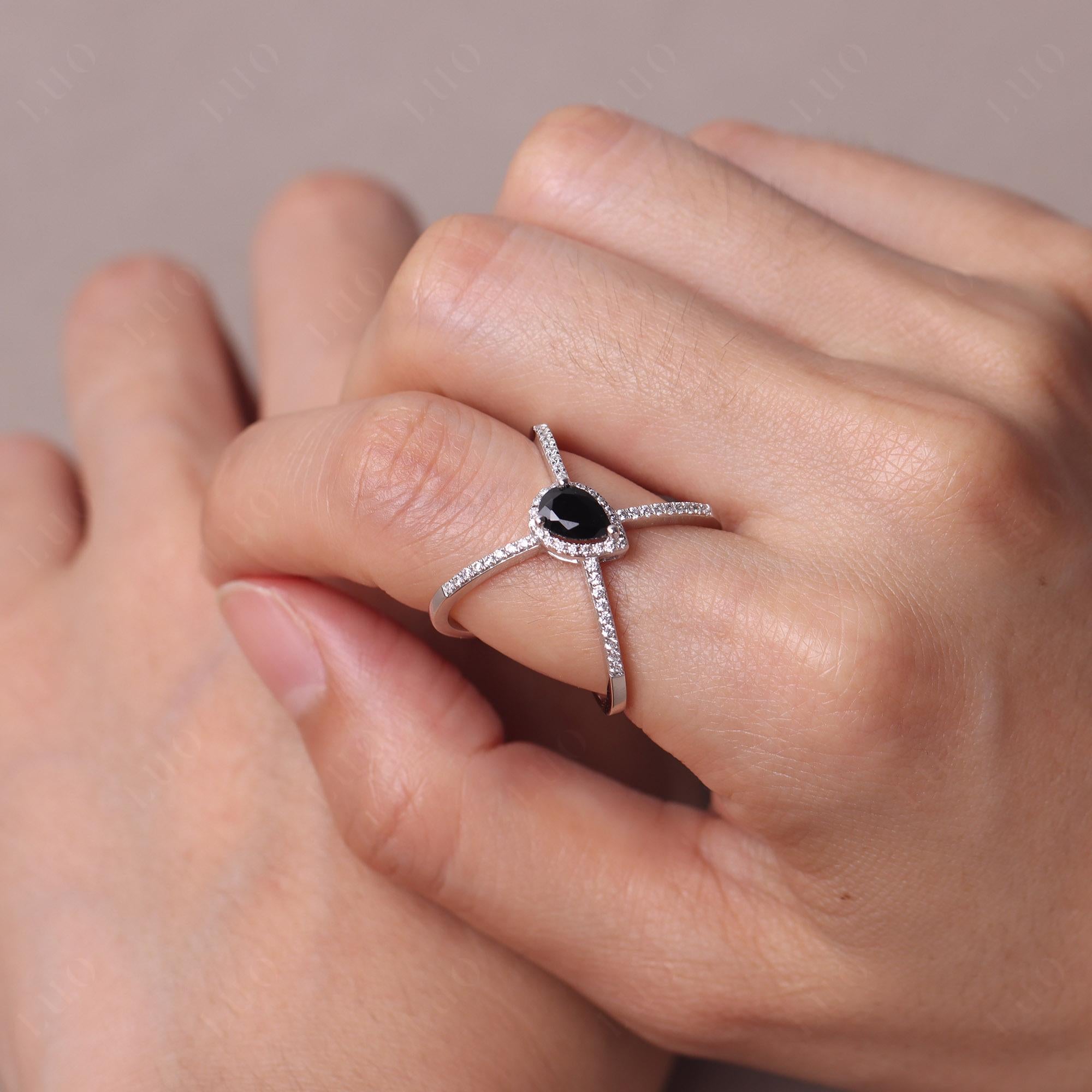 Pear Shaped Black Spinel Criss Cross Ring