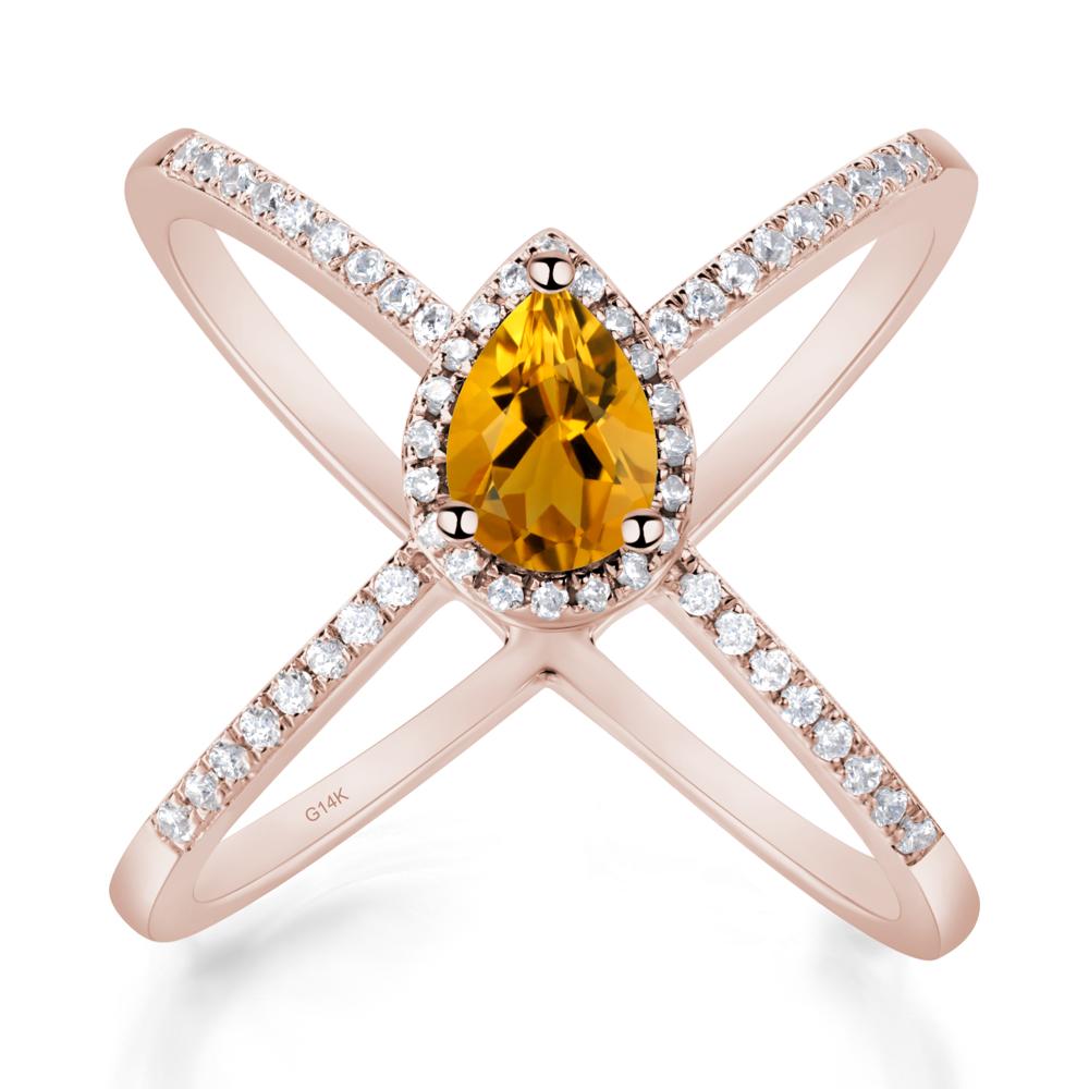 Pear Shaped Citrine Criss Cross Ring - LUO Jewelry #metal_14k rose gold