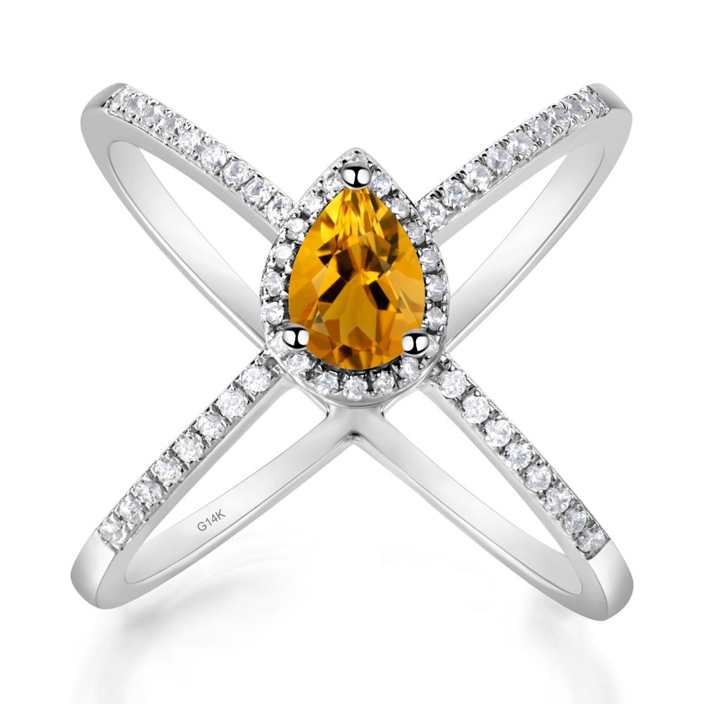 Pear Shaped Citrine Criss Cross Ring - LUO Jewelry #metal_14k white gold