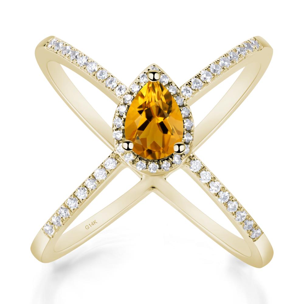 Pear Shaped Citrine Criss Cross Ring - LUO Jewelry #metal_14k yellow gold