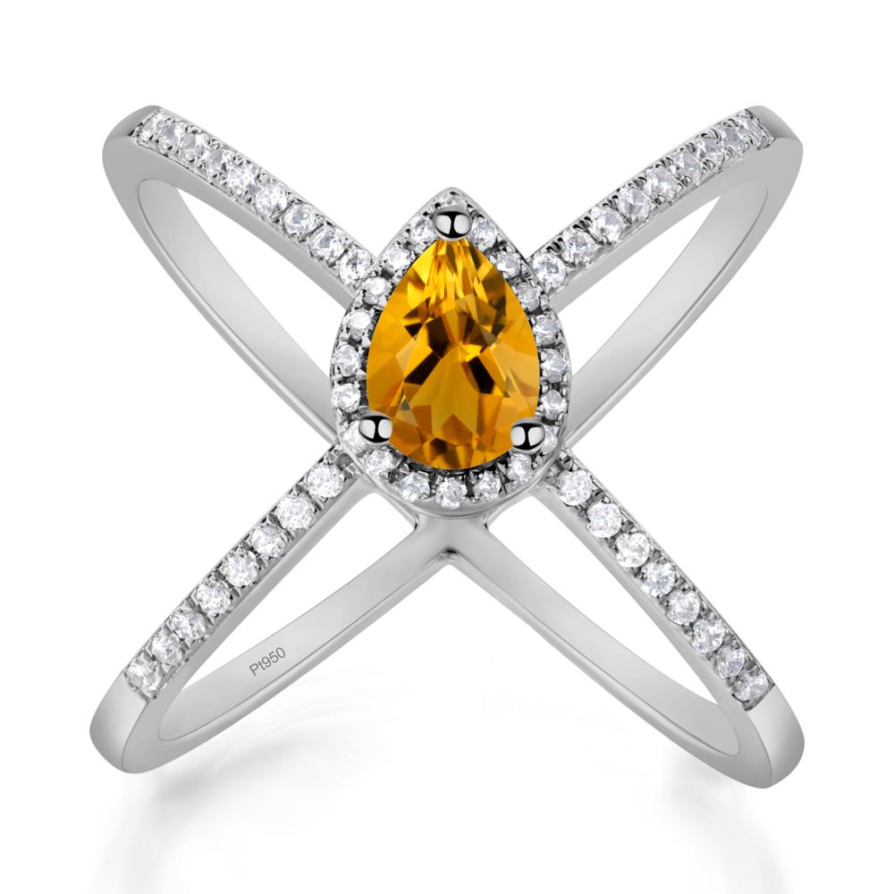 Pear Shaped Citrine Criss Cross Ring - LUO Jewelry #metal_platinum