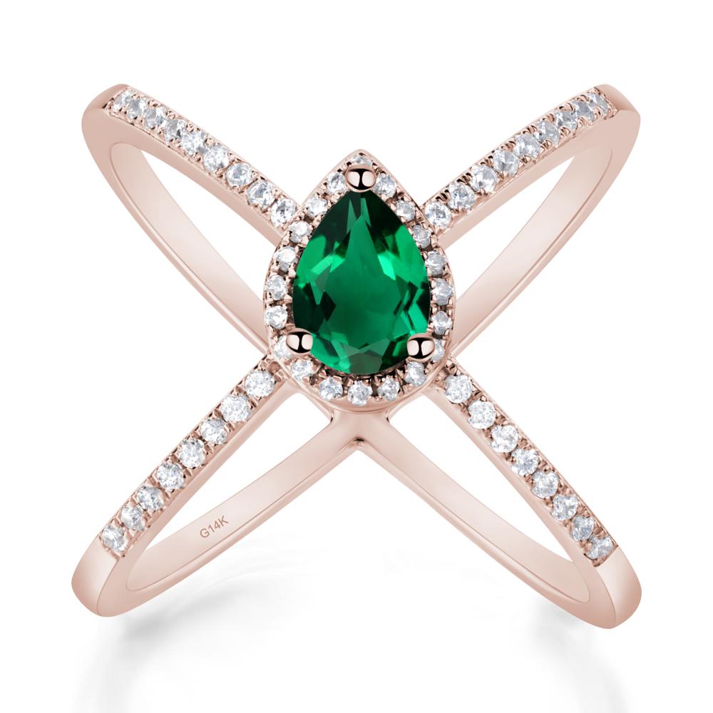 Pear Shaped Emerald Criss Cross Ring - LUO Jewelry #metal_14k rose gold