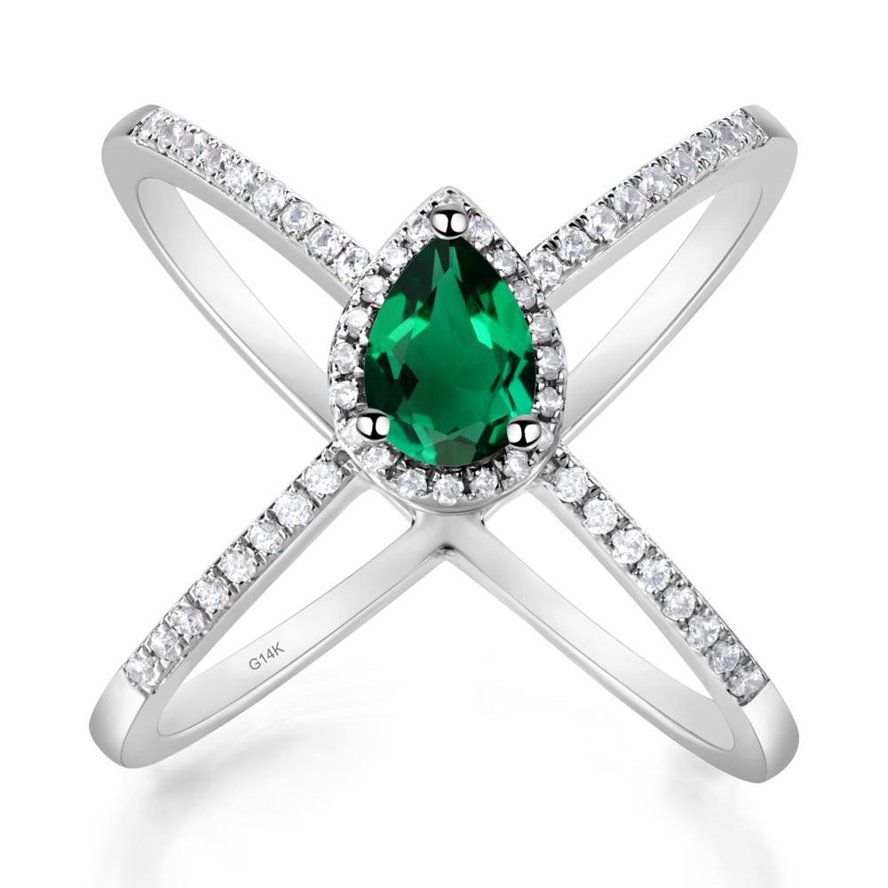 Pear Shaped Emerald Criss Cross Ring - LUO Jewelry #metal_14k white gold