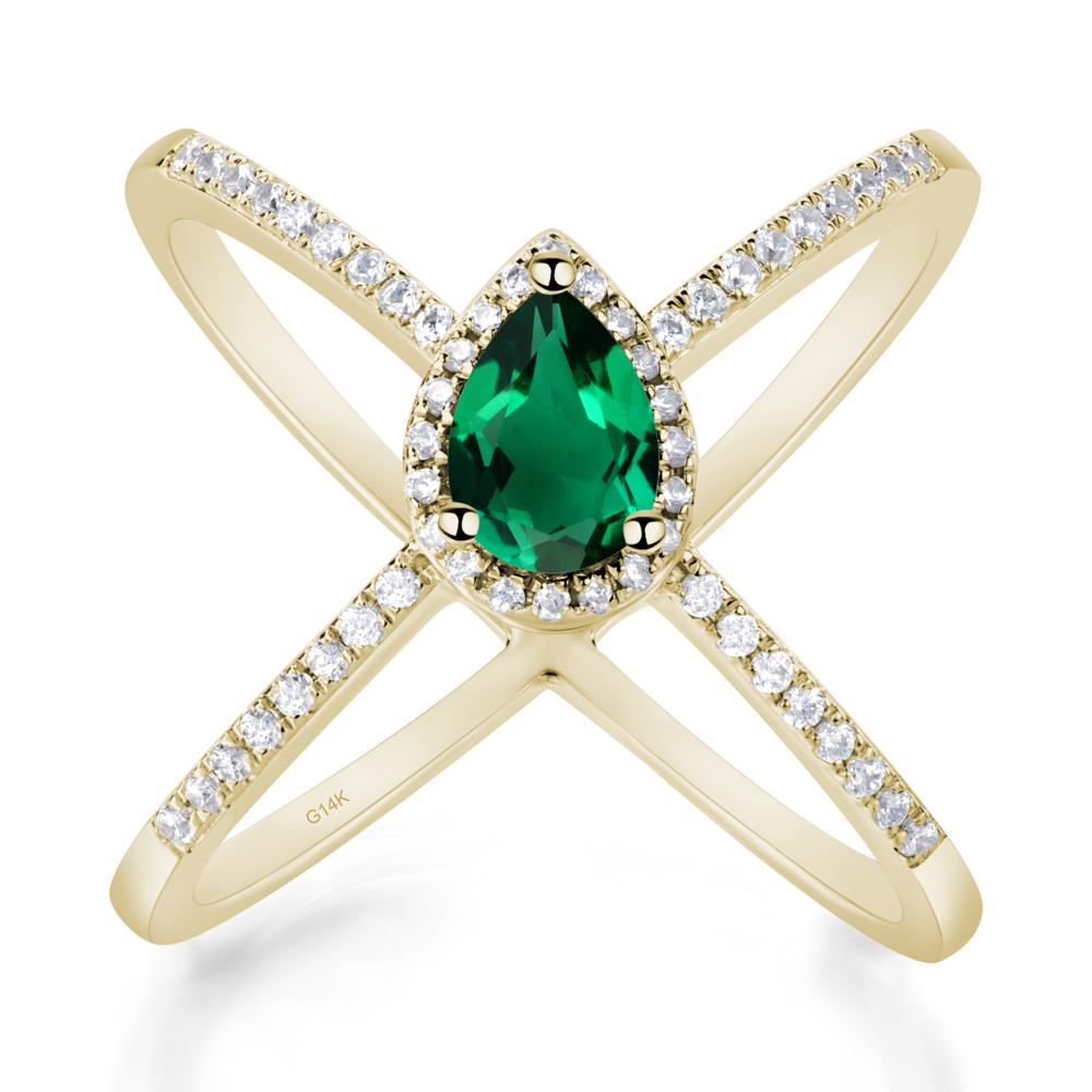 Pear Shaped Emerald Criss Cross Ring - LUO Jewelry #metal_14k yellow gold