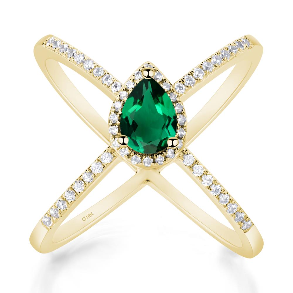 Pear Shaped Emerald Criss Cross Ring - LUO Jewelry #metal_18k yellow gold