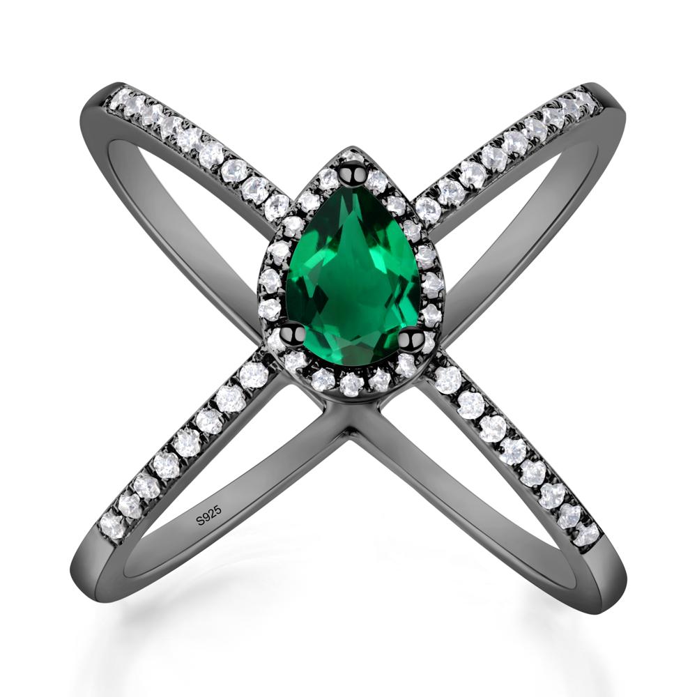 Pear Shaped Emerald Criss Cross Ring - LUO Jewelry #metal_black finish sterling silver