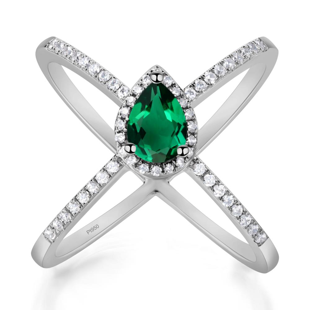 Pear Shaped Emerald Criss Cross Ring - LUO Jewelry #metal_platinum