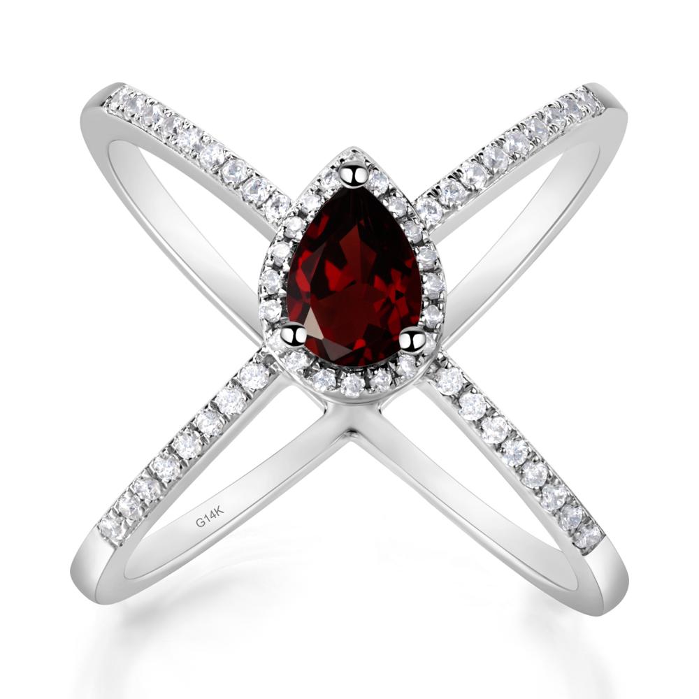 Pear Shaped Garnet Criss Cross Ring - LUO Jewelry #metal_14k white gold