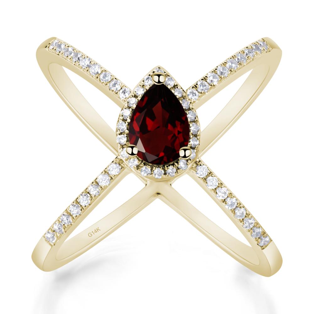 Pear Shaped Garnet Criss Cross Ring - LUO Jewelry #metal_14k yellow gold