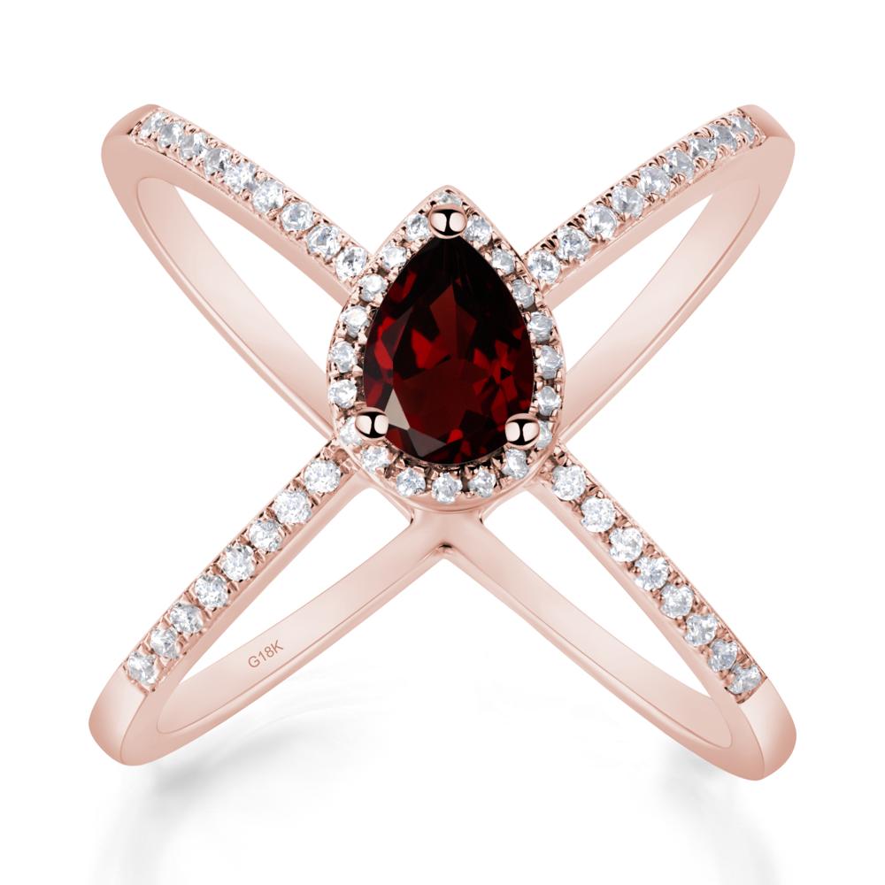 Pear Shaped Garnet Criss Cross Ring - LUO Jewelry #metal_18k rose gold