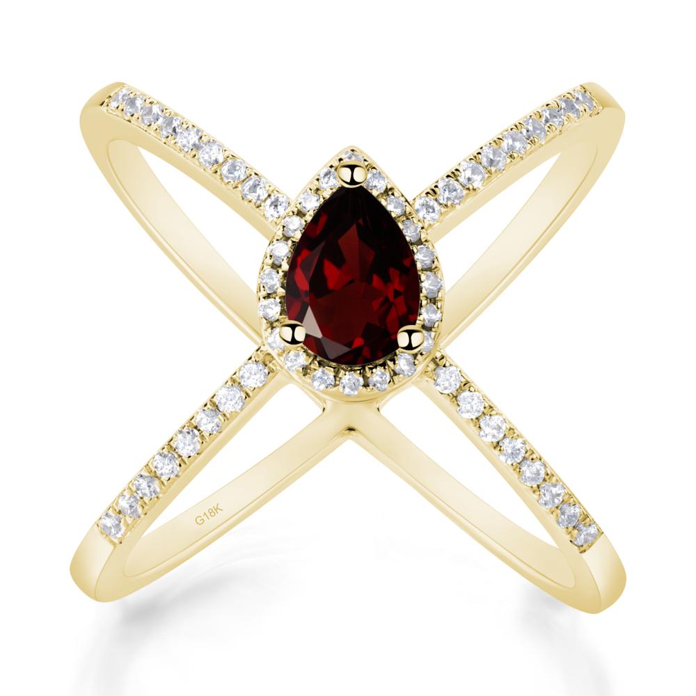 Pear Shaped Garnet Criss Cross Ring - LUO Jewelry #metal_18k yellow gold