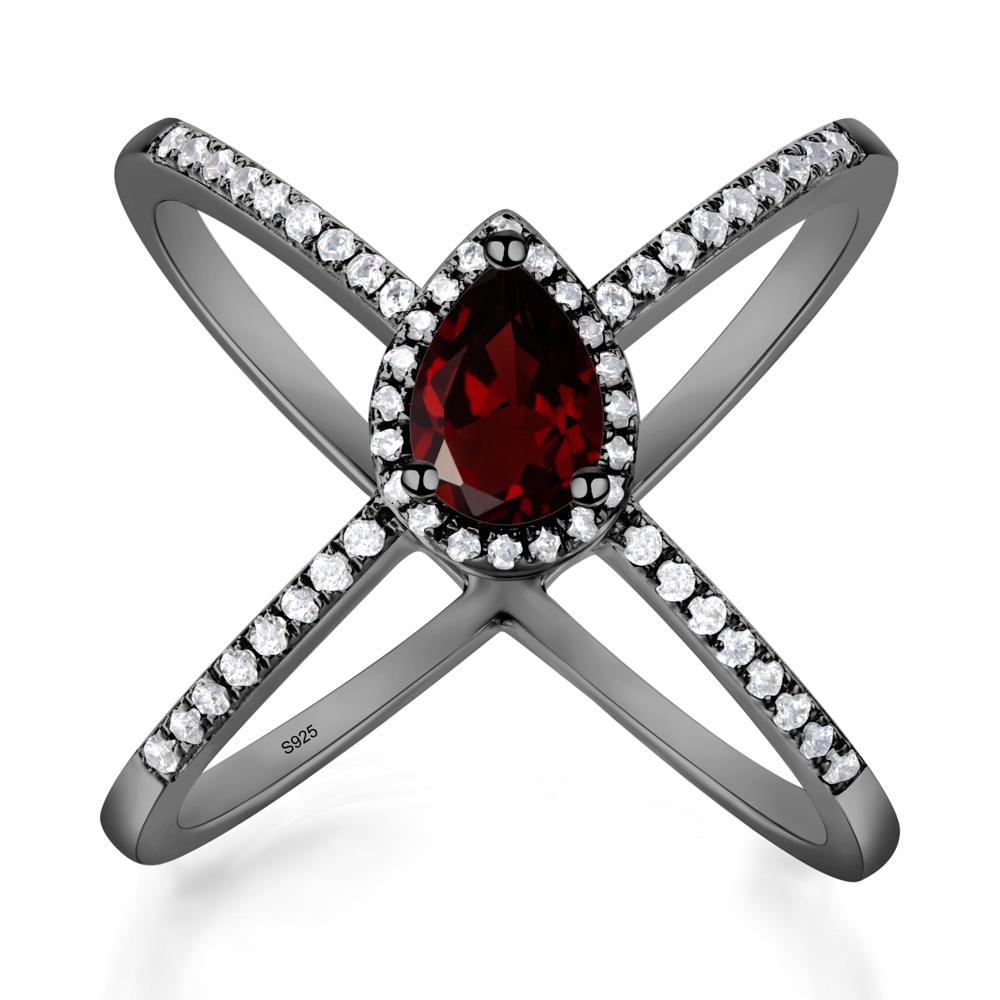 Pear Shaped Garnet Criss Cross Ring - LUO Jewelry #metal_black finish sterling silver