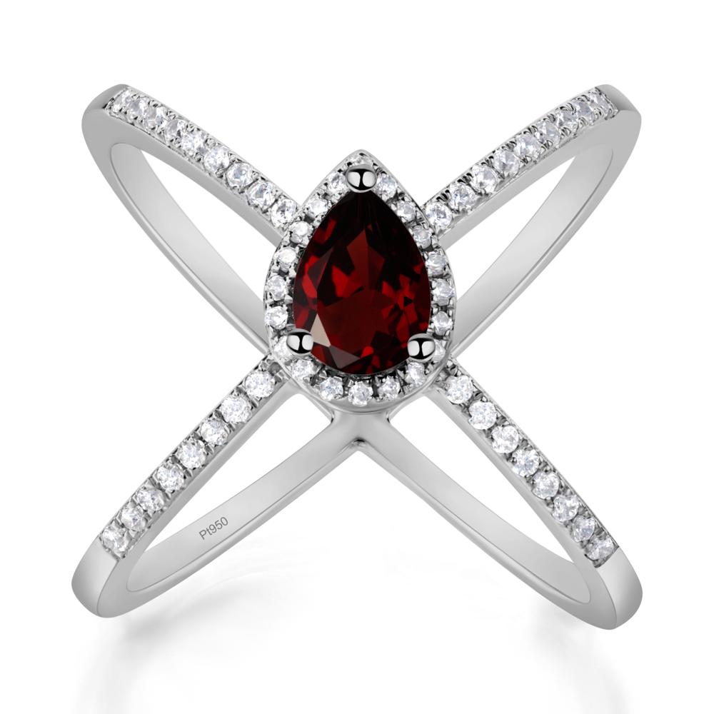 Pear Shaped Garnet Criss Cross Ring - LUO Jewelry #metal_platinum