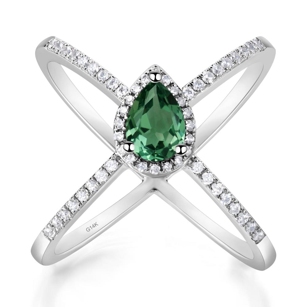 Pear Shaped Green Sapphire Criss Cross Ring - LUO Jewelry #metal_14k white gold