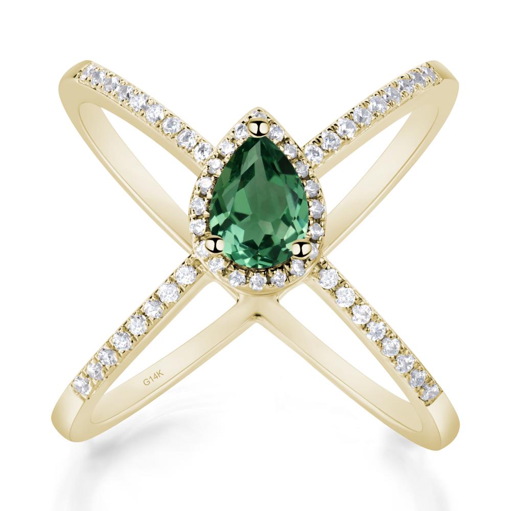 Pear Shaped Green Sapphire Criss Cross Ring - LUO Jewelry #metal_14k yellow gold