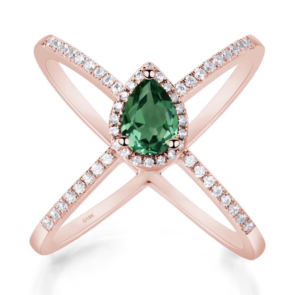 Pear Shaped Green Sapphire Criss Cross Ring - LUO Jewelry #metal_18k rose gold