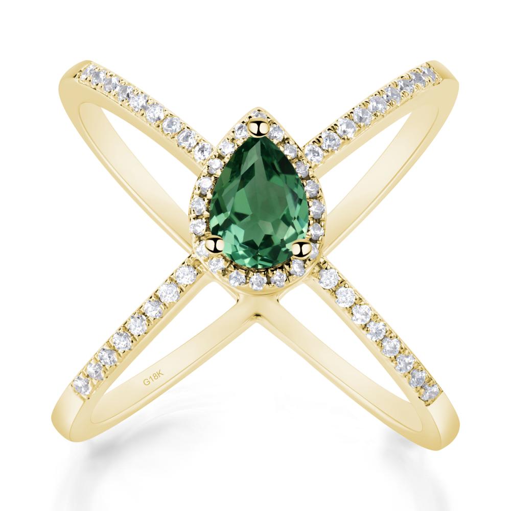 Pear Shaped Green Sapphire Criss Cross Ring - LUO Jewelry #metal_18k yellow gold