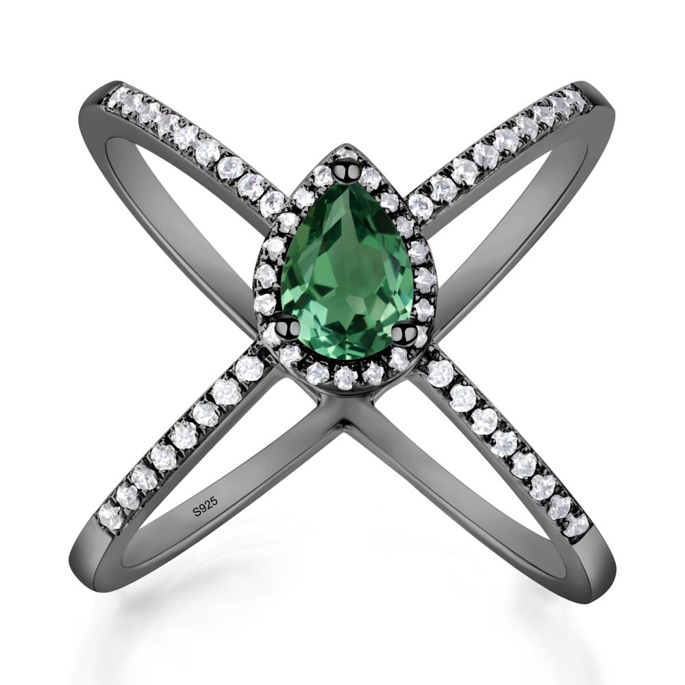 Pear Shaped Green Sapphire Criss Cross Ring - LUO Jewelry #metal_black finish sterling silver