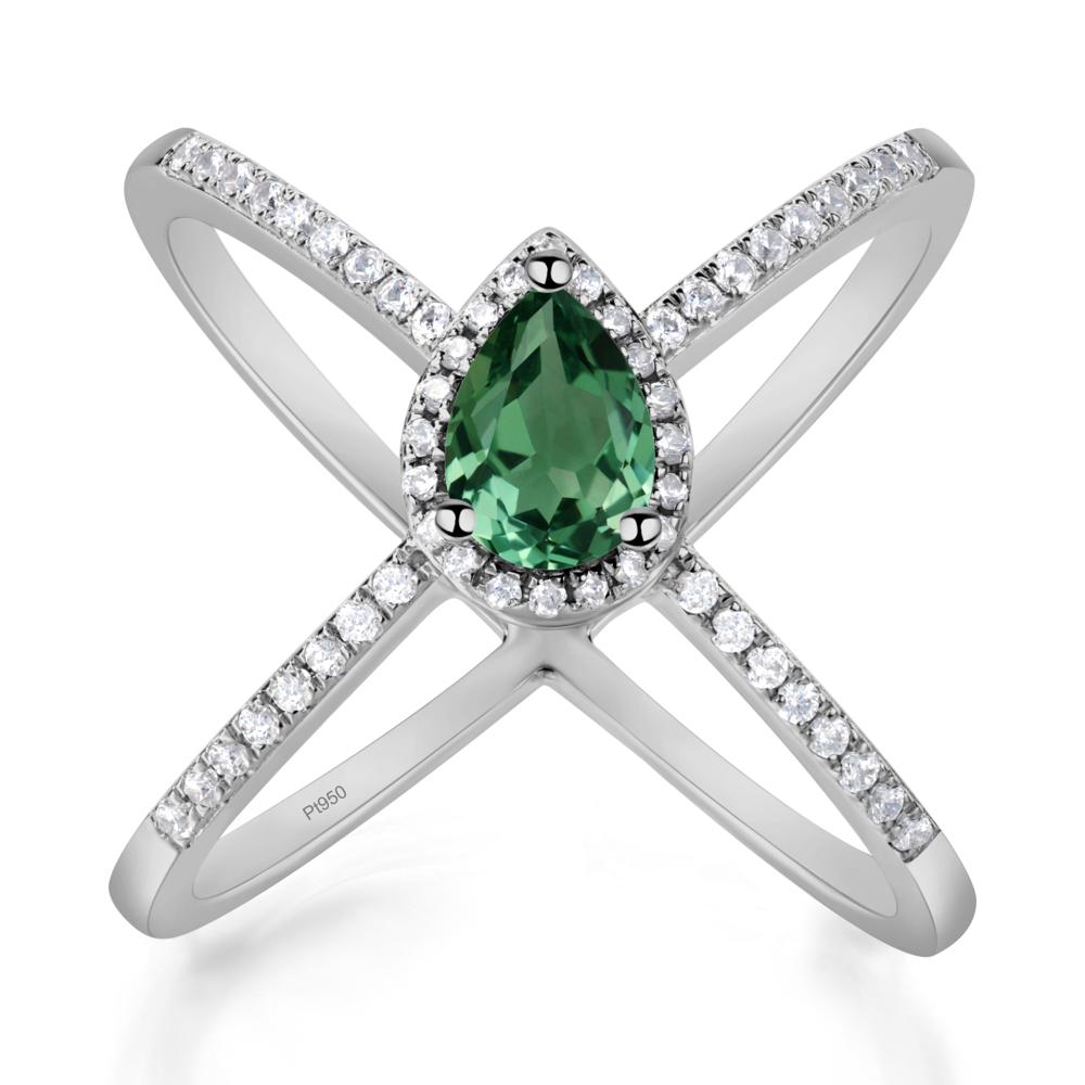 Pear Shaped Green Sapphire Criss Cross Ring - LUO Jewelry #metal_platinum