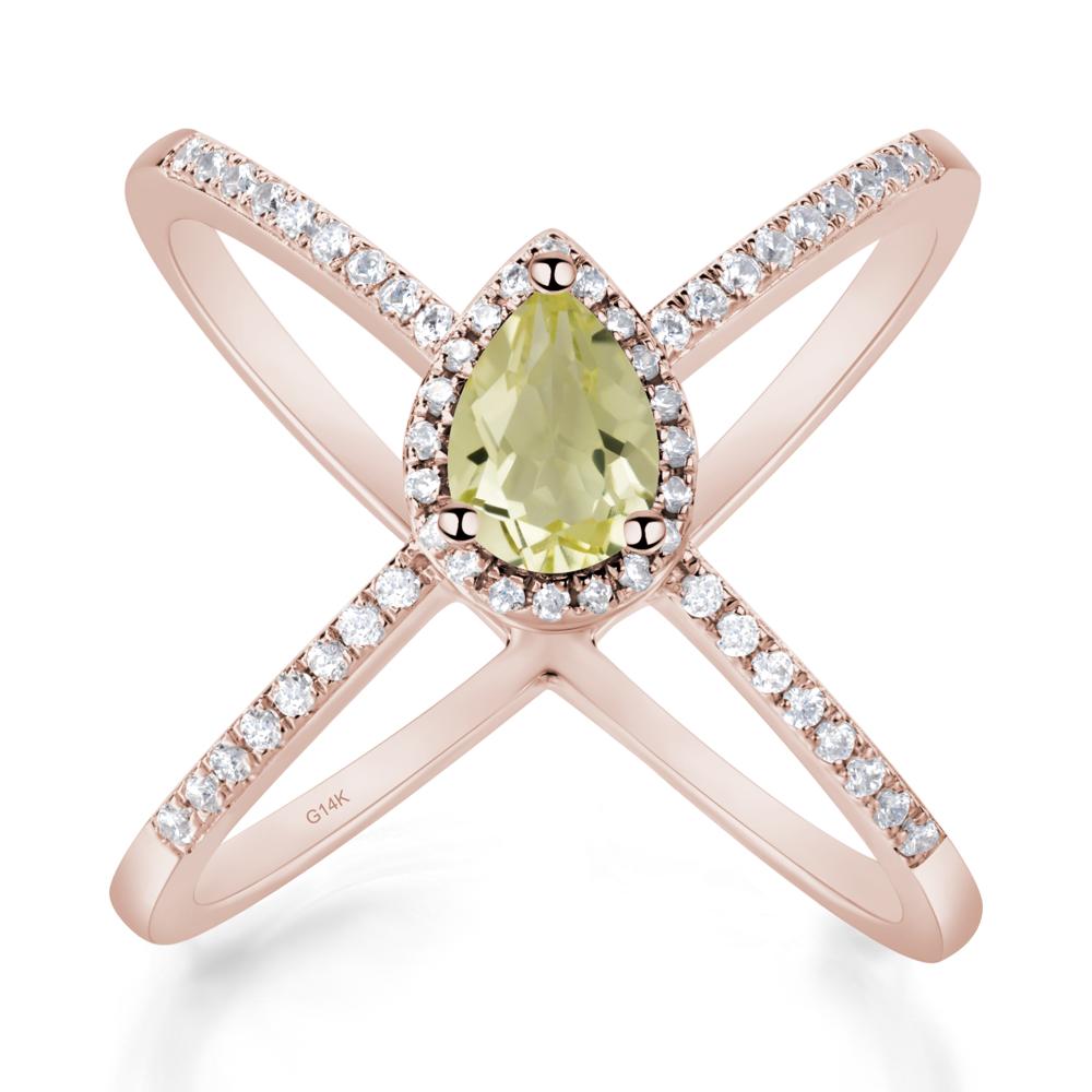 Pear Shaped Lemon Quartz Criss Cross Ring - LUO Jewelry #metal_14k rose gold