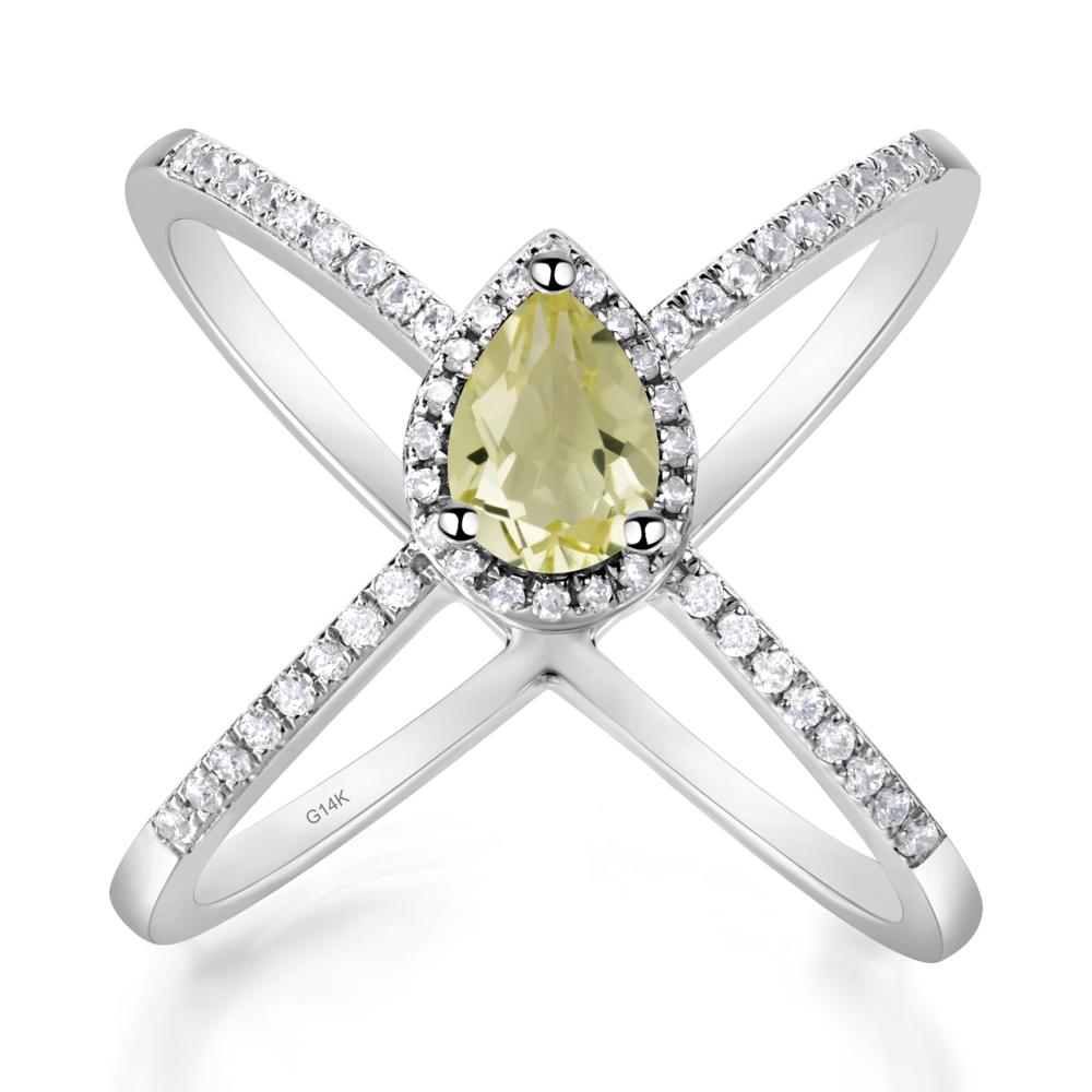 Pear Shaped Lemon Quartz Criss Cross Ring - LUO Jewelry #metal_14k white gold