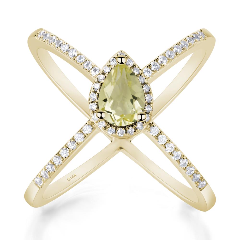 Pear Shaped Lemon Quartz Criss Cross Ring - LUO Jewelry #metal_14k yellow gold