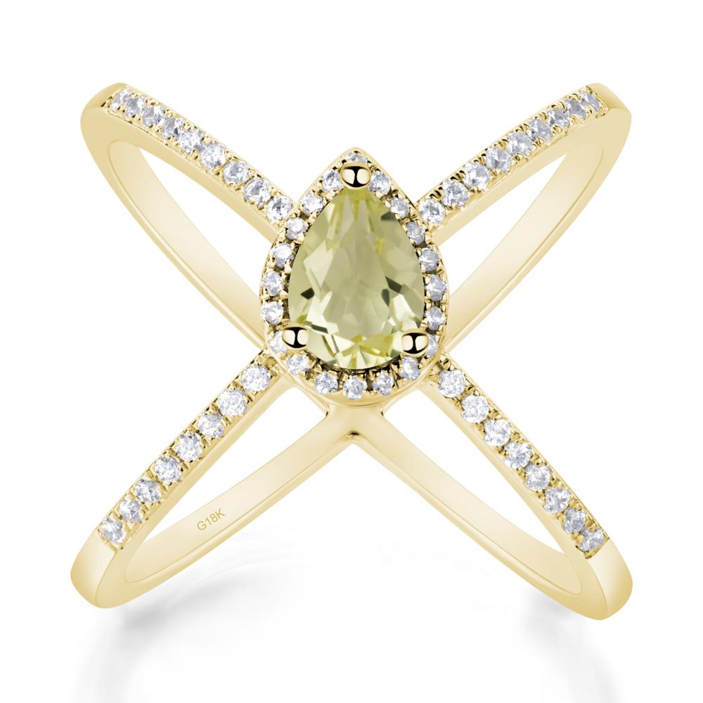 Pear Shaped Lemon Quartz Criss Cross Ring - LUO Jewelry #metal_18k yellow gold