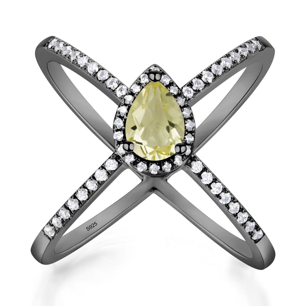 Pear Shaped Lemon Quartz Criss Cross Ring - LUO Jewelry #metal_black finish sterling silver