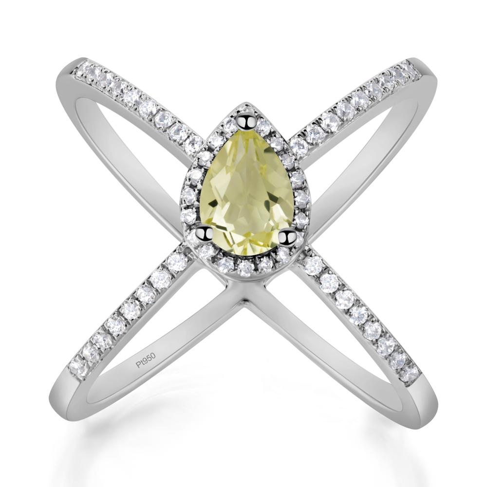 Pear Shaped Lemon Quartz Criss Cross Ring - LUO Jewelry #metal_platinum