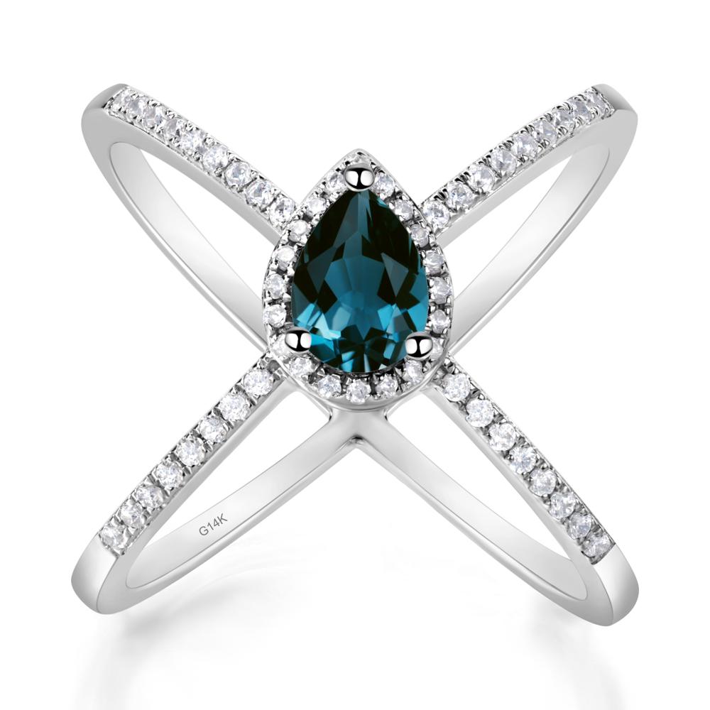 Pear Shaped London Blue Topaz Criss Cross Ring - LUO Jewelry #metal_14k white gold