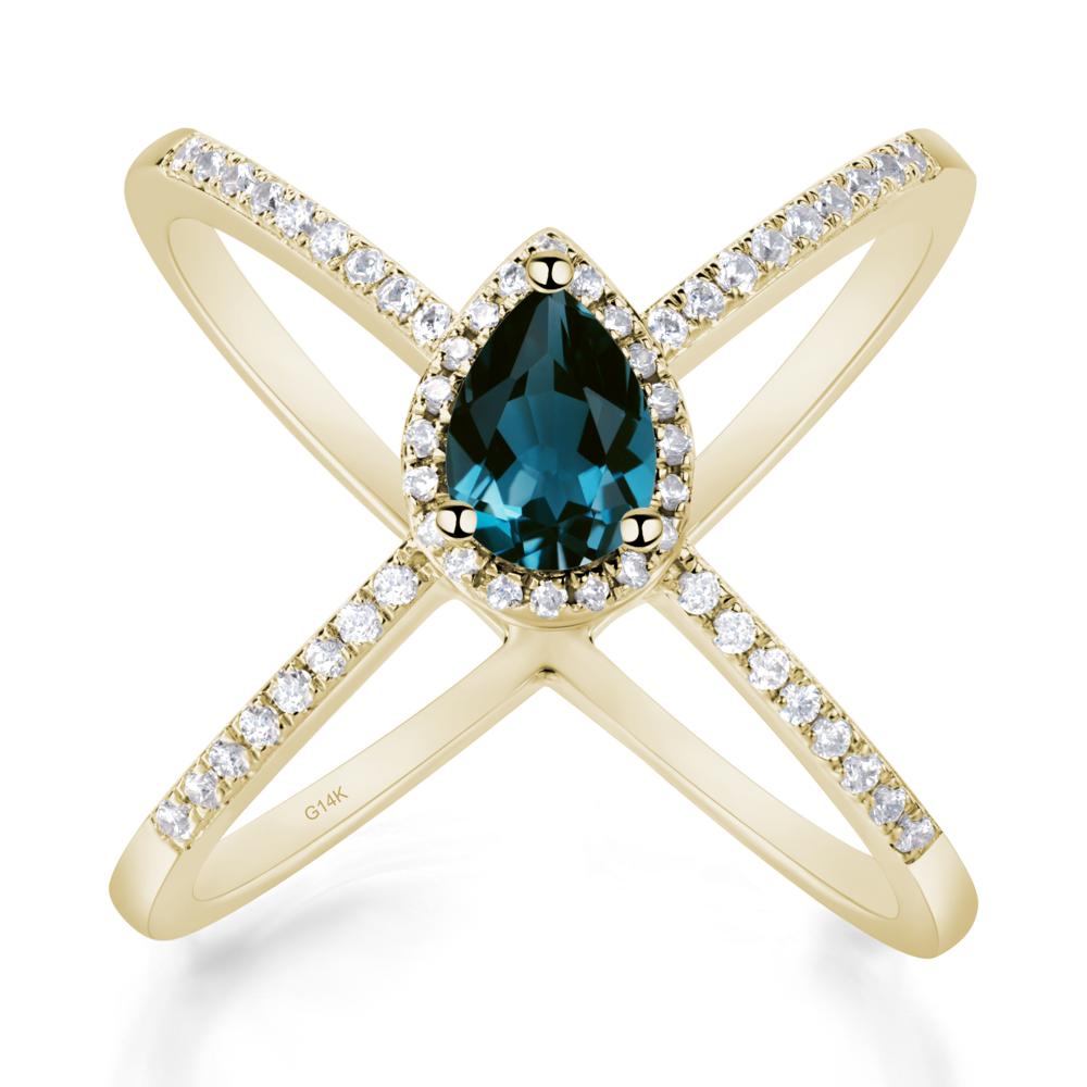 Pear Shaped London Blue Topaz Criss Cross Ring - LUO Jewelry #metal_14k yellow gold