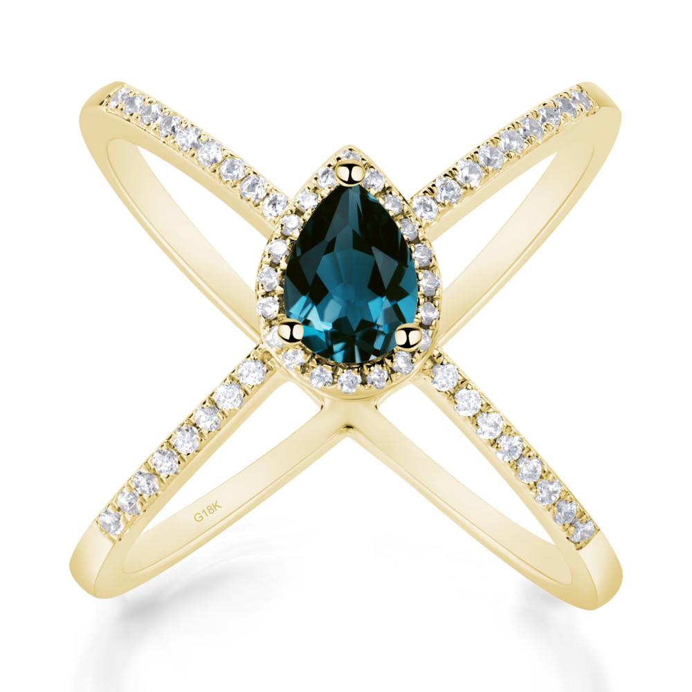 Pear Shaped London Blue Topaz Criss Cross Ring - LUO Jewelry #metal_18k yellow gold