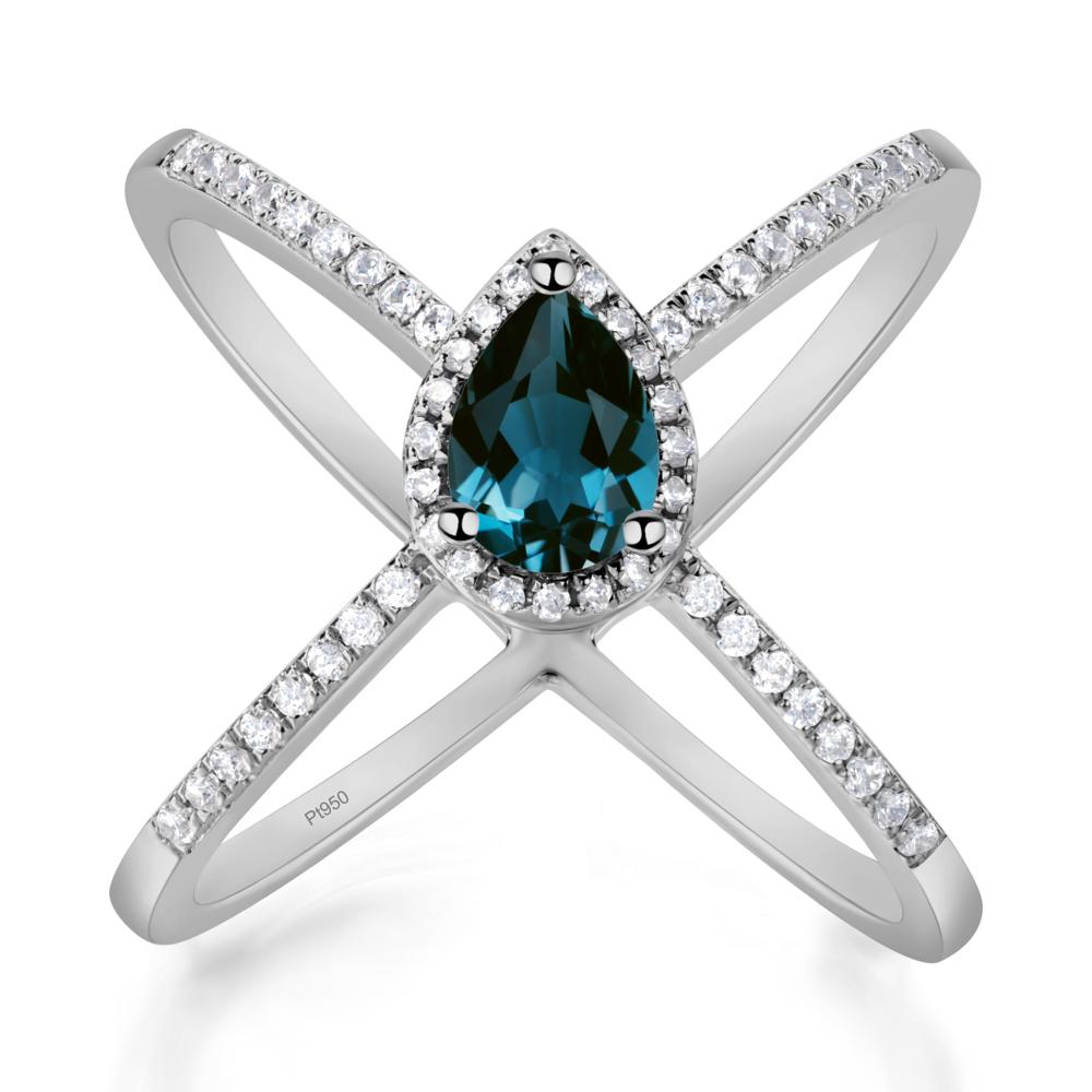 Pear Shaped London Blue Topaz Criss Cross Ring - LUO Jewelry #metal_platinum