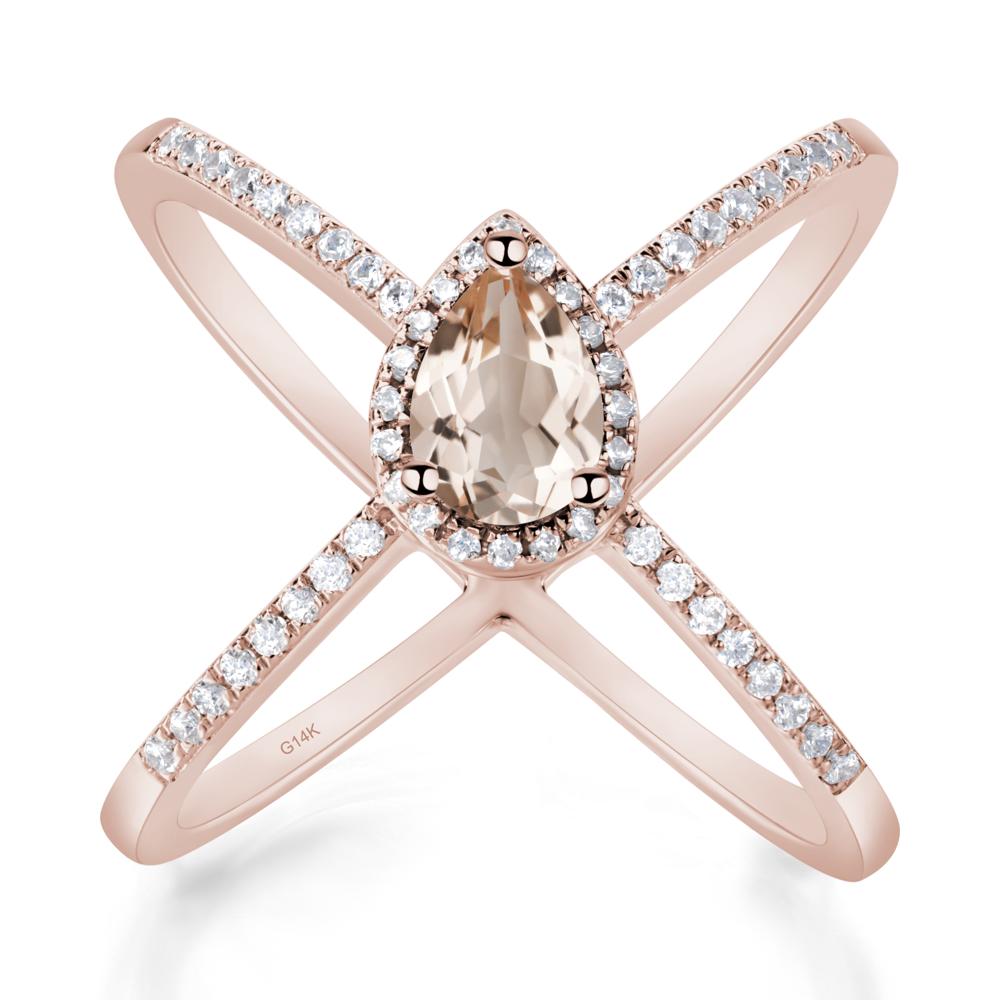 Pear Shaped Morganite Criss Cross Ring - LUO Jewelry #metal_14k rose gold