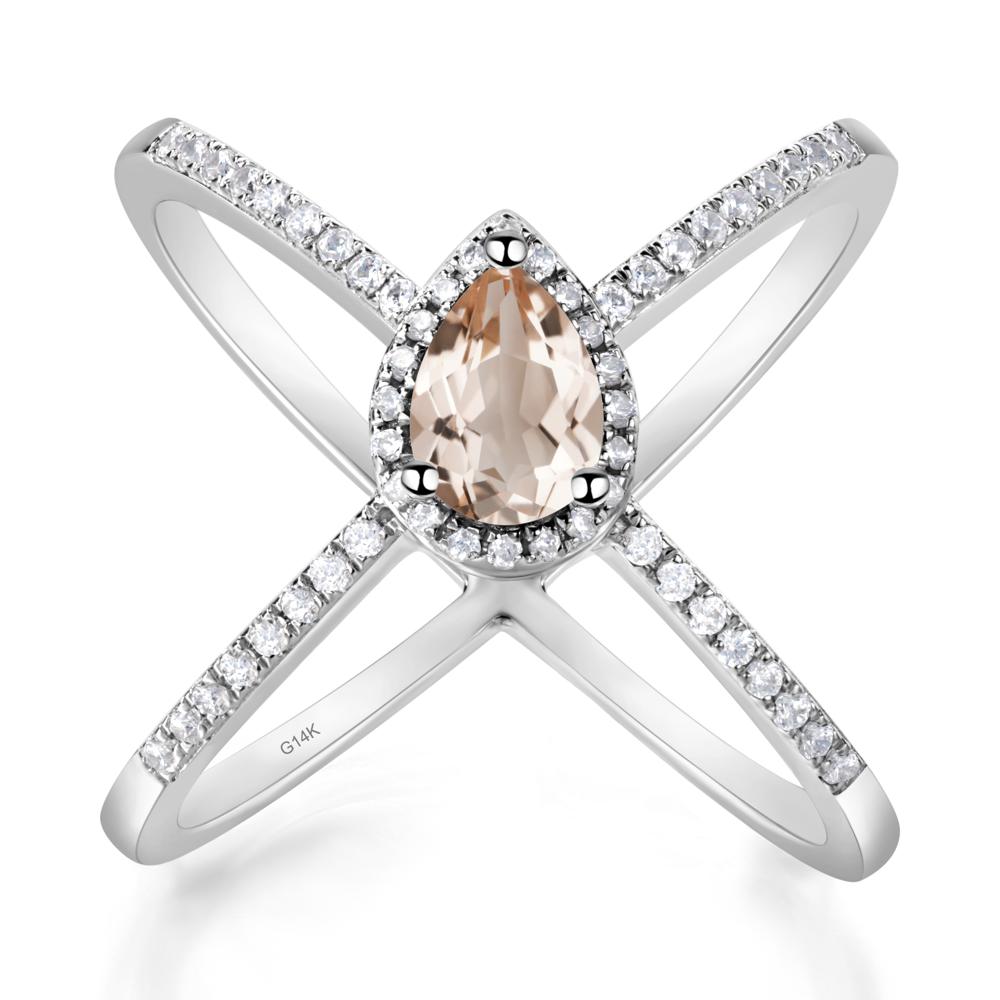 Pear Shaped Morganite Criss Cross Ring - LUO Jewelry #metal_14k white gold