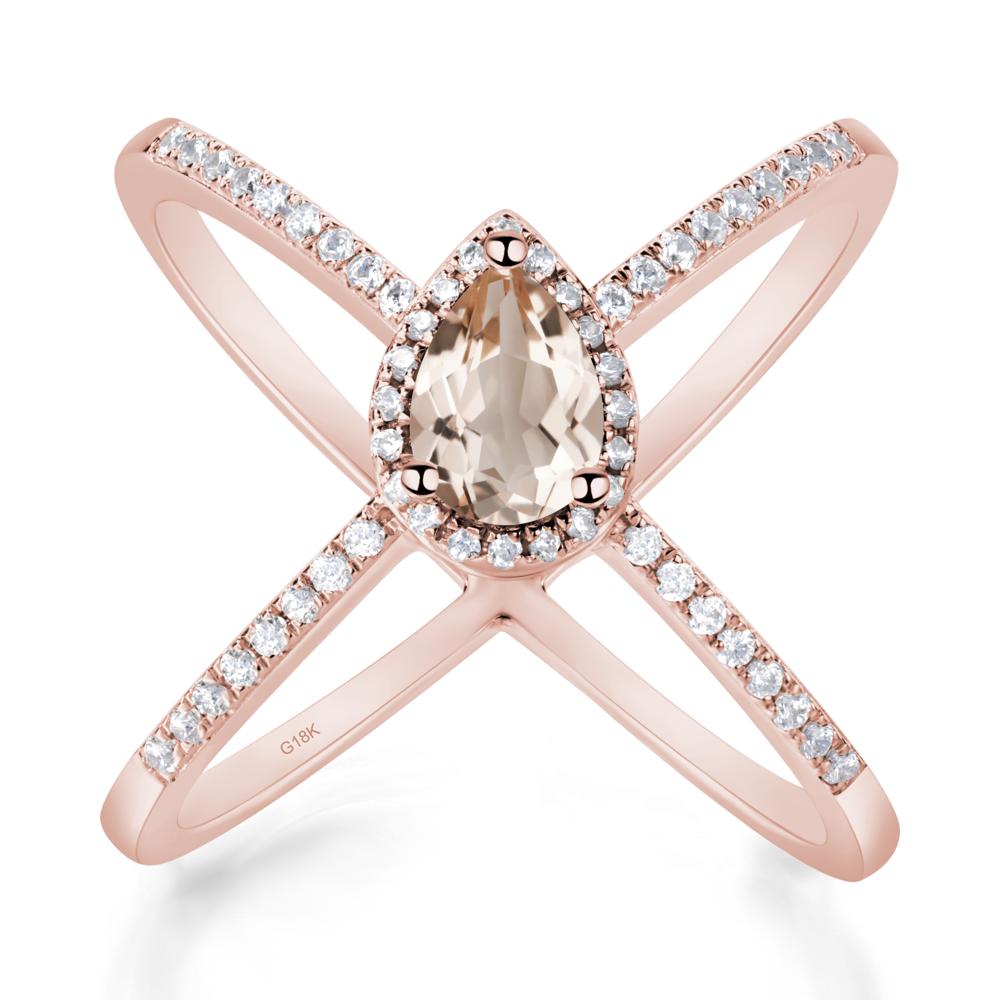 Pear Shaped Morganite Criss Cross Ring - LUO Jewelry #metal_18k rose gold